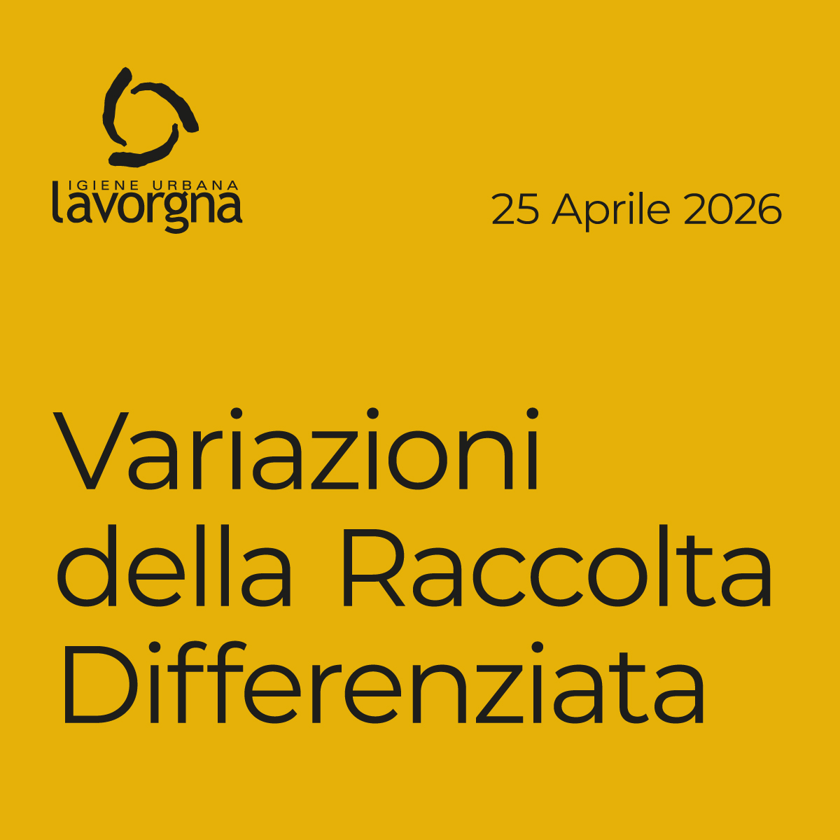 Variazioni della raccolta differenziata per la festività del 25 aprile 2026